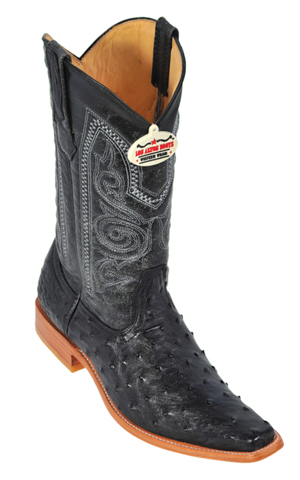 Los Altos Black Genuine All-Over Ostrich Square Toe Cowboy Boots 710305